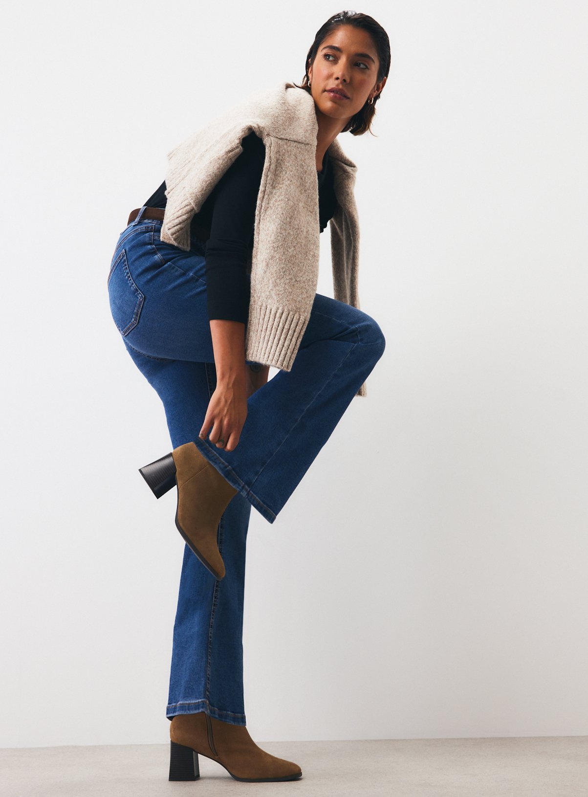 Mid Denim Cotton Rich Stretch Flared Jeggings 16 - Image 1 thumbnail